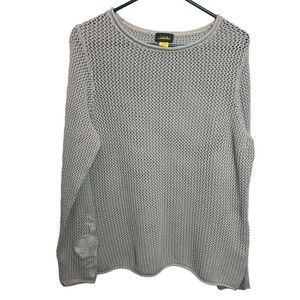 Cabela's Gray Open Knit Pullover Sweater Women's XL Embroidered Floral Sleeve